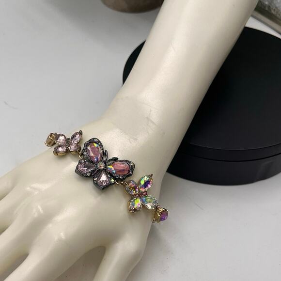 Betsey Johnson Pink AB Rhinestone Gunmetal Butterfly Blitz Bracelet size 8.25" - Picture 9 of 9